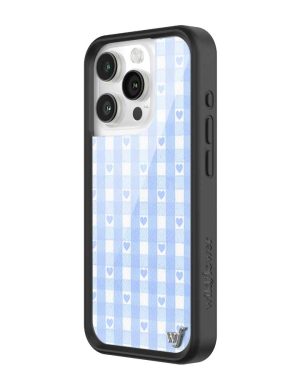 Blue Gingham Hearts iPhone Case